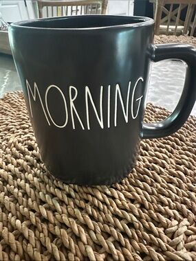 Rae Dunn Black 'MORNING' Ceramic Mug with White Lettering
